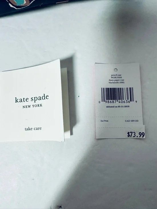 Kate Spade Pencil/Makeup/Change Bag Navy BLK Beige Abstract Flowers NWT - Picture 8 of 9